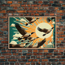 Cargar imagen en el visor de la galería, Flock of Geese, art deco style, midcentury style art, framed canvas print
