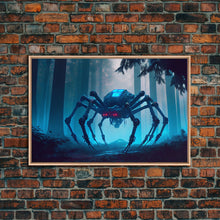 Load image into Gallery viewer, Cyborg Spider, Scifi Fantasy horror art, robot spider on the hunt, framed canvas print

