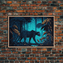 Carregar imagem no visualizador da galeria, Black and Turquoise Panther, framed canvas print, unique wall art, wildlife canvas art, living room wall art
