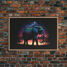 Load image into Gallery viewer, Elephant Art | Framed Canvas Print | Framed Wall Art | Animal Prints | Wildlife Art | Elephant Walks Under A Full Moon | Kid&#39;s Room Decor
