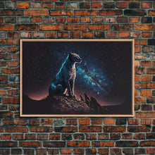 Load image into Gallery viewer, Cheetah Print, Synthwave Animal Prints, Cheetah and a starry night sky, framed canvas print, cute animal art
