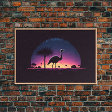 Load image into Gallery viewer, Emu Art | Framed Canvas Print | Synthwave Style Framed Wall Art | Animal Prints | Emu Walks Under A Full Moon | Kid&#39;s Room Decor
