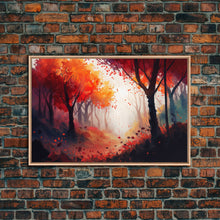 Load image into Gallery viewer, Autumn in the forest, orange and red leaves, framed canvas print, watercolor painting print on canvas, colorful wall art

