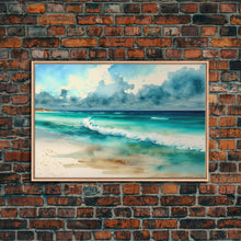 Load image into Gallery viewer, framed emerald green ocean art, beach wall art, framed wall art, living room wall decor, abstract landscape art, framed canvas print
