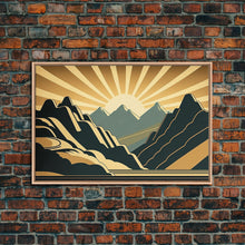 Carregar imagem no visualizador da galeria, Art Deco Style Mountain landscape at Sunset, Framed Canvas Print, Large Format Wall Art, Huge Wall Decor

