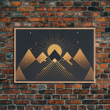 Carregar imagem no visualizador da galeria, Art Deco Style Mountain landscape at Sunset, Framed Canvas Print, Large Format Wall Art, Huge Wall Decor, Black and Gold
