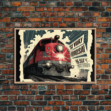Load image into Gallery viewer, Fictional Soviet Propaganda Train Poster, Framed Canvas Print, Large Wall Art, USSR Art
