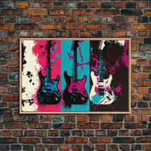 Load image into Gallery viewer, Electric Guitar Graffiti Punk Pop Art, Instrument Drawings, Framed Canvas Print, Pop Art, Splatter Art, Large Living Room Wall Decorr
