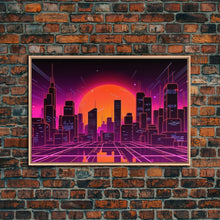Cargar imagen en el visor de la galería, City Wall Art | Framed Canvas Print | Living room art | Lines | Retro | Wonderful art | Landscape | Outrun Style | Futuristic | Synthwave
