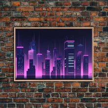 Cargar imagen en el visor de la galería, Big City Wall Art | Framed Canvas Print | Living room art | Office decor | Buildings | Outrun Style | Landscape | Night | Pop Art | City
