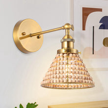 Load image into Gallery viewer, 1-Light Modern Golden Wall Scone Light with Wooden Beads
