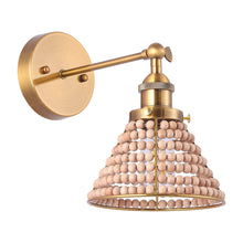 Load image into Gallery viewer, 1-Light Modern Golden Wall Scone Light with Wooden Beads
