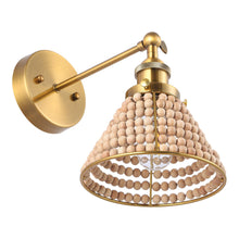 Load image into Gallery viewer, 1-Light Modern Golden Wall Scone Light with Wooden Beads
