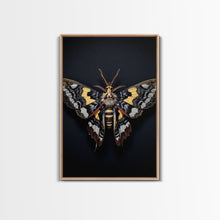 Load image into Gallery viewer, Framed Death Head Moth Canvas Print, Acherontia, Taxidermy Art, Dried Butterfly Print, Bug Wall Art Hanging Decor, Goth Art, Halloween Art
