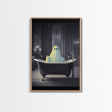 Load image into Gallery viewer, Funny Halloween Art, Ghost Takin&#39; A Bath, Framed Canvas Print, Halloween Canvas, Ghost In The Tub, Goofy Gothic Victorian Art
