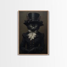 Carregar imagem no visualizador da galeria, Cute Renaissance Cat, Black Cat Print, Goth Home Decor, Art Canvas Print, Dark Academia, Gothic Victorian, Halloween Decor, Witch Familiar
