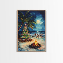 Carregar imagem no visualizador da galeria, A Beach Christmas Framed Canvas Print, Christmas Painting, Tropical Beach Xmas Decor
