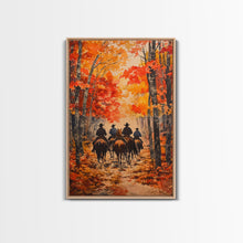 Load image into Gallery viewer, Cowboys Riding Into Town On Thanksgiving, Western Fall Decor, Framed Canvas Print, Autumn Outdoor Decor, Christmas poster
