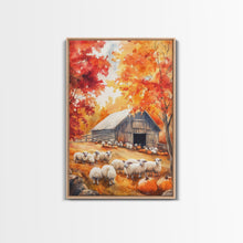 Load image into Gallery viewer, The Sheep Farm In Fall Framed Canvas Print, Farmhouse Decor, Boho Painting Wall Art
