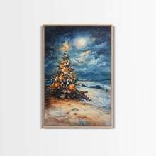 Load image into Gallery viewer, Christmas Tree On The Beach, Framed Canvas Print, gallery wall, Christmas Poster, Xmas Prints
