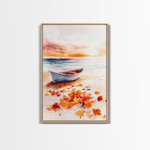 Carregar imagem no visualizador da galeria, Canoe On A Serene Fall Lake, Framed Canvas Print, Autumn Decor, Fall Wall Art, Fall Poster, Autumn Prints Wall Art

