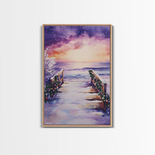 Carregar imagem no visualizador da galeria, Beach Christmas Decor, Framed Canvas Print, Christmas At The Beach, Nautical / Tropical Holiday Wall Art
