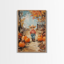 Carregar imagem no visualizador da galeria, Autumn Cowboy Decor Canvas Print with Pumpkins, Fall Holiday Wall Art and Seasonal Gift Idea 2024
