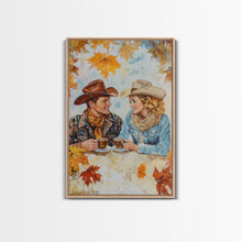 Load image into Gallery viewer, Cowboy and Cowgirl Fall Scene Framed Canvas Print - 2024 Rustic Autumn Love Country Art Gift Idea Fall Wall Decor
