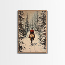 Load image into Gallery viewer, Cowboy on Horseback in Golden Autumn Trees Framed Canvas Print Rustic Christmas Wall Art Fall Decor Country Christmas Gift Seasonal Wall Art
