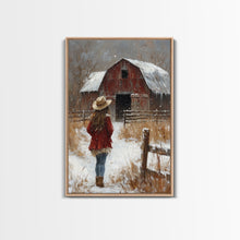 Load image into Gallery viewer, Country Girl with Falling Leaves Canvas Print, Autumn Wall Art, Farmhouse Holiday Decor, Fall Decor, Trendy Wall Art, Framed Canvas Print
