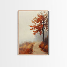 Load image into Gallery viewer, Framed Canvas Print of a Cozy Autumn Path with Trees and Fall Leaves, Rustic Country Decor, Moody Landscape Art, Best Gift Idea, Fall Decor

