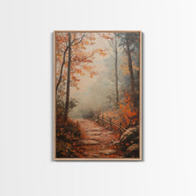 Load image into Gallery viewer, Framed Canvas Print of a Fall Path with Fence and Trees, Autumn Wall Art, Rustic Country Decor, Best Gift Idea, Modern Farmhouse Fall Decor
