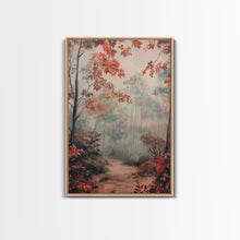 Load image into Gallery viewer, Framed Canvas Print of Autumn Pathway with Red Leaves, Seasonal Wall Art, Best Gift Idea, Modern Farmhouse Fall Decor, Moody Landscape
