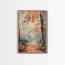 Carregar imagem no visualizador da galeria, Framed Canvas Print of Foggy Autumn Forest with Red Leaves, Moody Landscape Wall Art, Fall Seasonal Decor, Best Gift Idea, Modern Farmhouse
