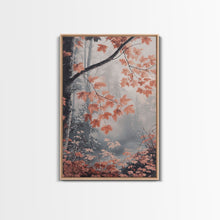 Carregar imagem no visualizador da galeria, Framed Canvas Print of Fall Leaves on Branches in Misty Forest, Moody Landscape Wall Art, Fall Decor, Gift Idea, Farmhouse Seasonal Art
