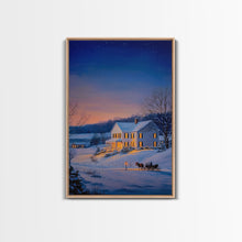 Load image into Gallery viewer, Cozy Snowy House Winter Landscape Framed Canvas Print Wall Art Christmas Decor, Country Christmas Art Gift, Winter Wonderland Art
