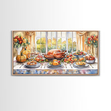 Load image into Gallery viewer, Framed Canvas Print Autumn Thanksgiving Dinner Table Art with Pumpkins, Perfect Fall Home Decor, Seasonal Wall Art, and Gallery Wall Piece
