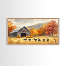 Carregar imagem no visualizador da galeria, Framed Canvas Print Rustic Barn with Pumpkins and Turkeys, Perfect Autumn Farmhouse Decor, Fall Wall Art, Country Autumn Scene
