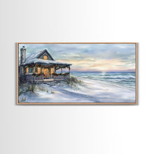 Carregar imagem no visualizador da galeria, Beach Christmas decor Framed Canvas Print winter wonderland cabin Christmas vacation decor coastal Christmas wall art holiday gift idea
