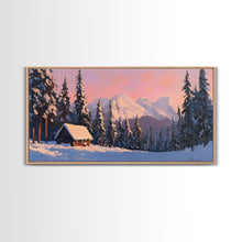 Load image into Gallery viewer, Snowy Mountain Cabin Tall Art Framed Canvas Print Cozy Winter Cabin Nestled In Snowy Forest With Majestic Mountain Landscape
