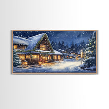 Load image into Gallery viewer, Cozy Snowy Christmas Cabin Scene Canvas Print | Winter Wonderland Christmas Wall Art | Rustic Christmas Decor | 2024 Holiday Art Gift
