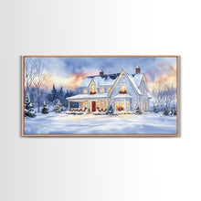 Load image into Gallery viewer, Cozy Winter House with Snowy Landscape, Christmas Decor, Framed Canvas Print, Farmhouse Christmas Decor, Seasonal Wall Art, Gift Idea

