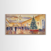 Load image into Gallery viewer, Elegant Ballroom Christmas Party Scene, Framed Canvas Print, Holiday Wall Art, Christmas Decor, Wall Art, Seasonal Decor, Best Gift Idea
