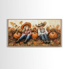 Load image into Gallery viewer, Framed Canvas Print Cowboy On Horse Overlooking Fall Mountain Peaks Western Horse Rider Autumn Scenic Wall Art Fall Colors
