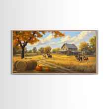 Carregar imagem no visualizador da galeria, Autumn Ranch Framed Canvas Print Pumpkin Patch Rustic Art Country Home Decor Large Fall Wall Art Farmhouse Style Thanksgiving Decor
