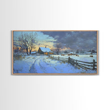 Carregar imagem no visualizador da galeria, Beautiful Winter Snowy Farm Framed Canvas Print Rustic Christmas Decor, Christmas Wall Art and Holiday Art Prints, Gift Home Decor
