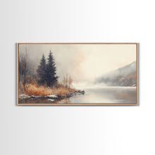 Load image into Gallery viewer, Fall On The River, Framed Canvas Print, Beautiful Watercolor Painting Of an Autumn Landscape, Ready To Hang Seasonal Decor
