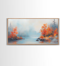 Carregar imagem no visualizador da galeria, Fall On The Lake, Framed Canvas Print, Beautiful Seasonal Decor, Moody Landscape Painting
