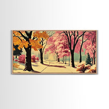 Carregar imagem no visualizador da galeria, Autumn Park Path Framed Canvas Print, Warm Fall Trees and Pathway Wall Art, Seasonal Fall Home Decor, Farmhouse Gift Idea, Holiday Wall Art
