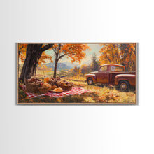 Carregar imagem no visualizador da galeria, Fall Picnic Afternoon Framed Canvas Print, Rustic Farmhouse Decor, Autumn Country Landscape Art, Modern Farmhouse Wall Art, Seasonal Gift
